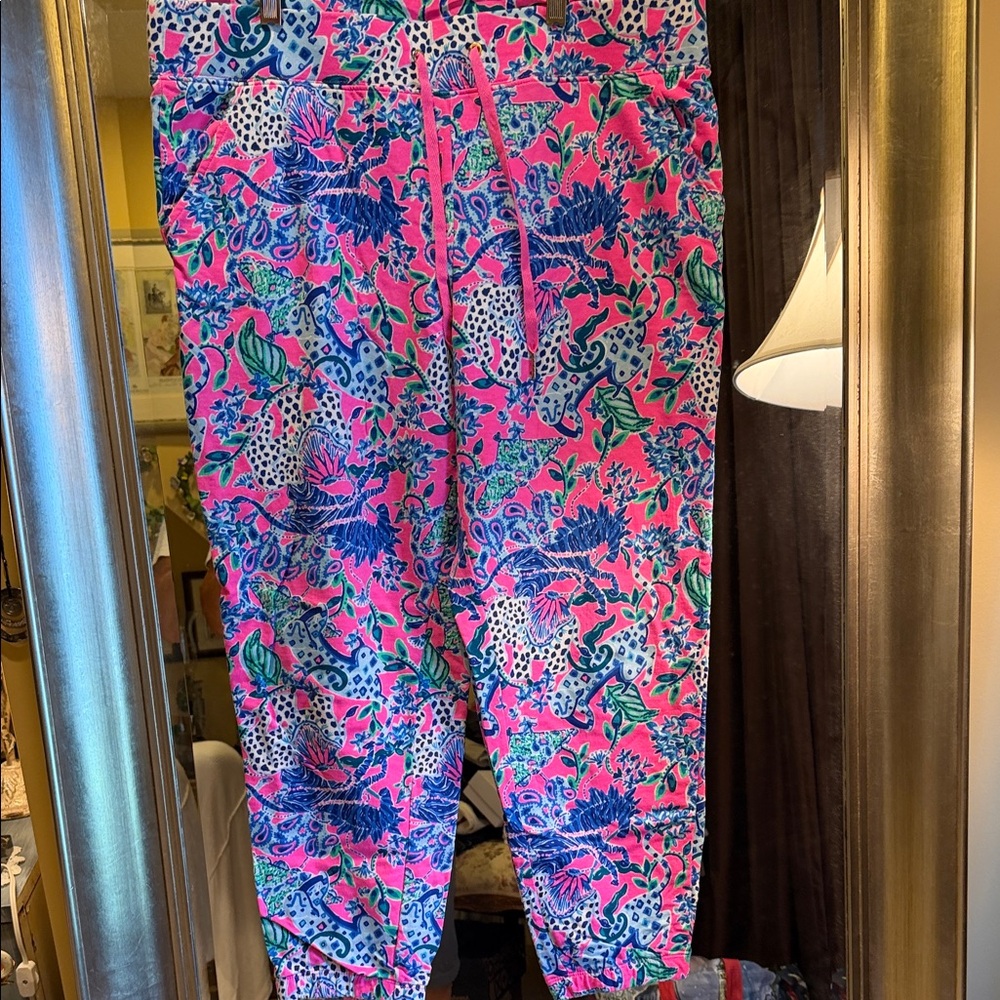 Lilly Pulitzer Pink Tropical Print Jogger Pants XL